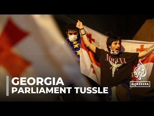⁣Georgian lawmakers tussle in parliament after crackdown on foreign agent protesters