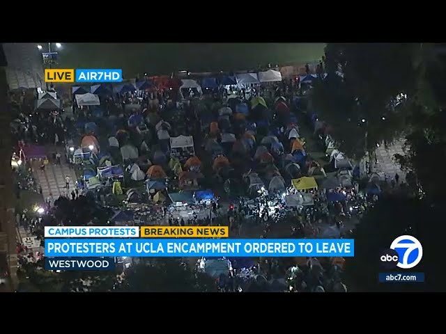 ⁣Police at UCLA seeking to disperse protesters as crowd grows in size