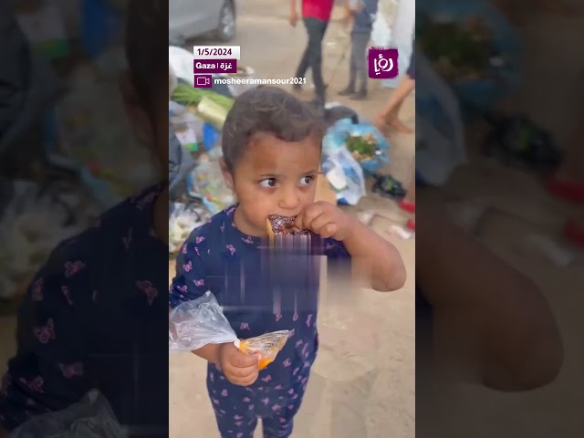 ⁣طفلة توزع حلوى الدونات في القطاع