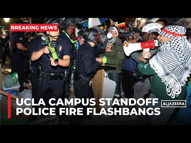 ⁣UCLA Campus standoff: Police attempt to disperse anti-war solidarity encampment