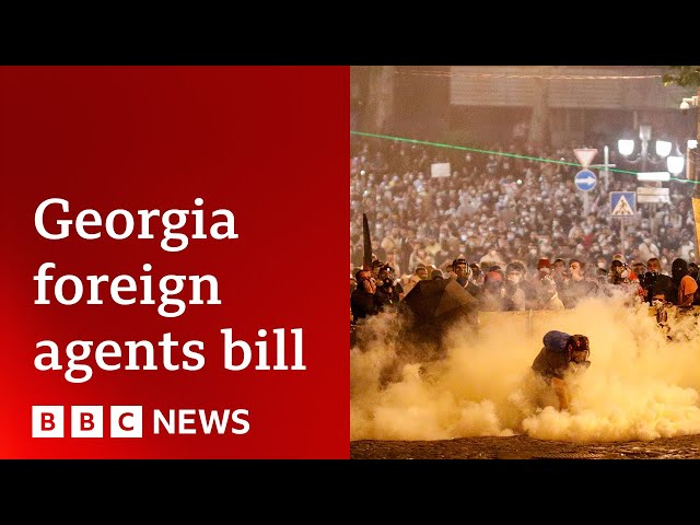 ⁣Protests in Georgia over ‘foreign agent’ bill | BBC News