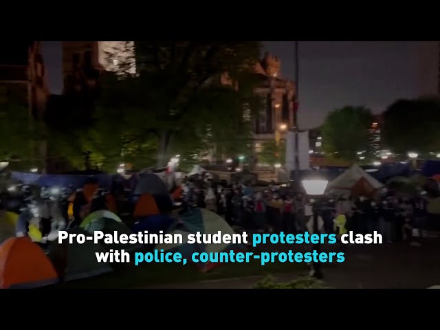 ⁣Pro Palestinian student protesters clash with police, counter protesters