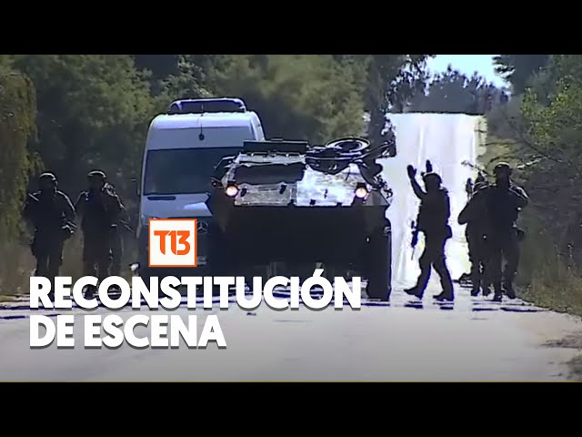 ⁣Con fuerte contingente realizan reconstitución de escena por el asesinato de 3 carabineros en Cañete