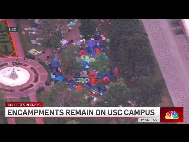 ⁣Protest encampments remain on USC campus