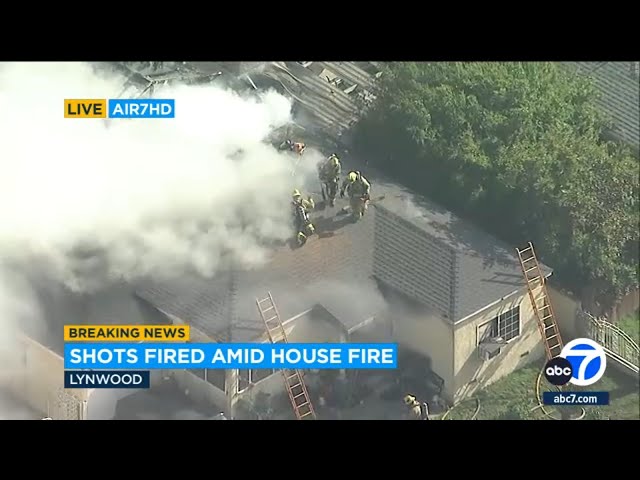 ⁣Shots fired as flames rip through Lynwood home