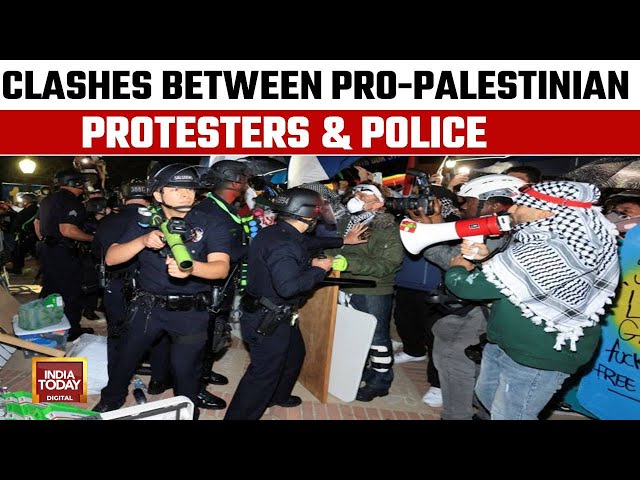 ⁣UCLA Protest Police Clash: Tense Clashes Between Pro-Palestinian Protesters & Police Lead To Arr