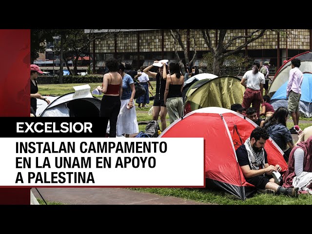 ⁣Estudiantes de la UNAM instalan plantón frente a Rectoría en apoyo a Palestina