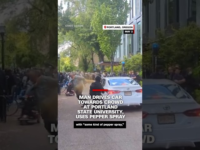⁣Man drives car towards crowd at Portland State University, uses pepper spray