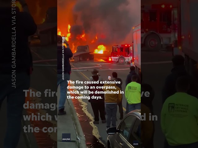⁣Tanker fire in Connecticut backs up traffic along busy I-95 #Shorts