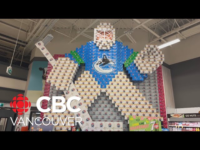 ⁣Giant Canucks display made of Pepsi boxes draw fans into Kelowna grocery store