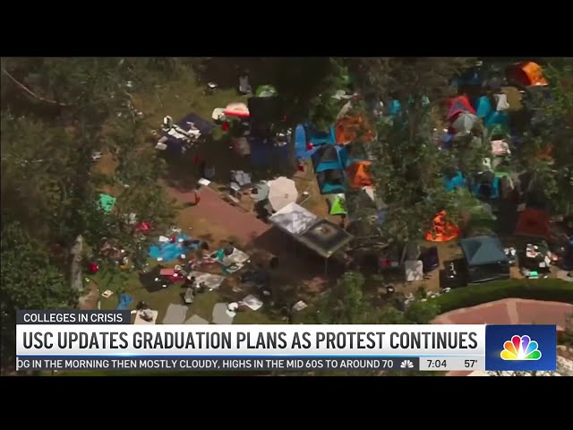 ⁣Days before USC commencement, protesters still camped out on campus