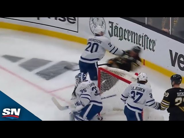 Maple Leafs' Joel Edmundson Lays Massive Hit On David Pastrnak To Start Game 7
