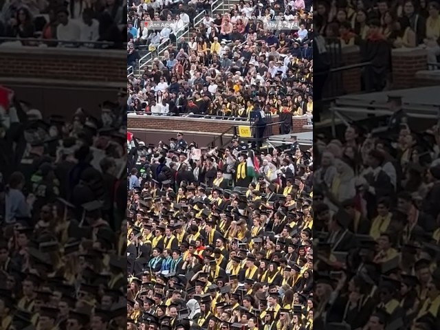 ⁣Pro-Palestinian protesters chant at University of Michigan spring commencement