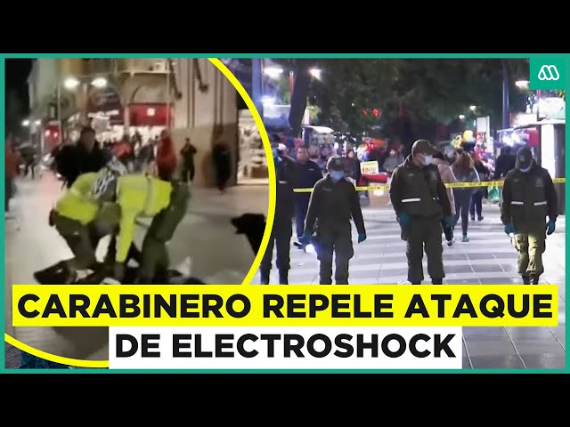 ⁣Carabinero repele ataque de sujeto que portaba electroshock en Santiago