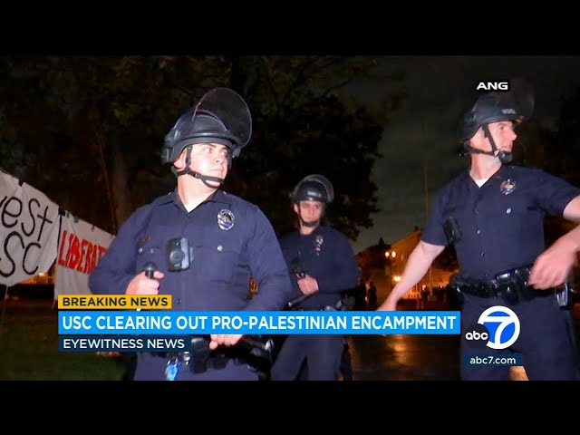 ⁣Police clear out pro-Palestinian encampment at USC