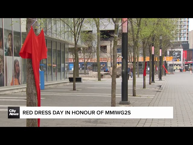 ⁣Outdoor exhibition in Toronto marking Red Dress Day
