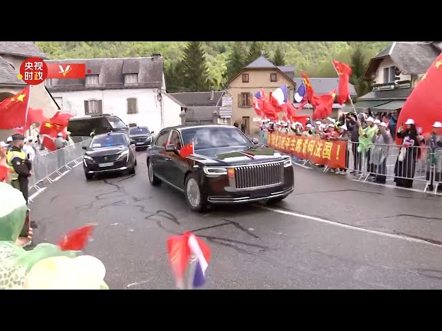 ⁣President Xi Jinping's motorcade arrives at the Col du Tourmalet