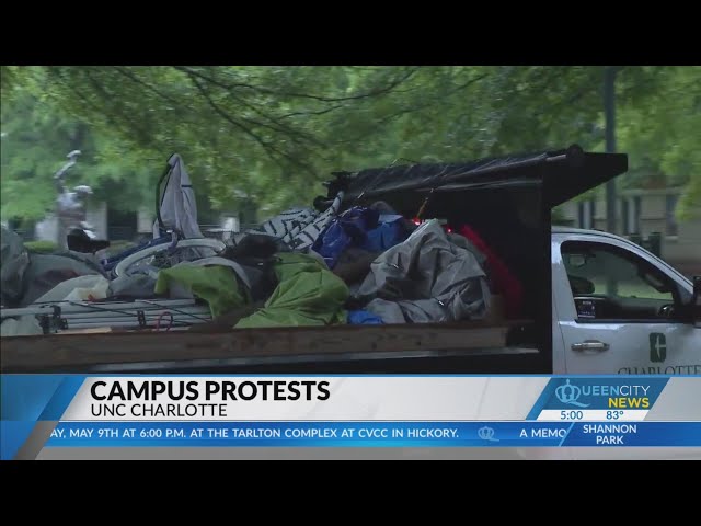 ⁣Police remove protesters' encampment at UNC Charlotte
