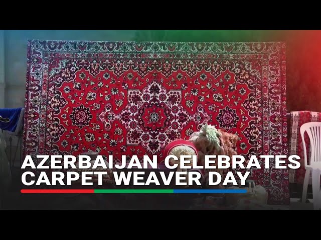 ⁣Azerbaijan celebrates carpet weaver day by covering central Baku in carpets | ABS-CBN News