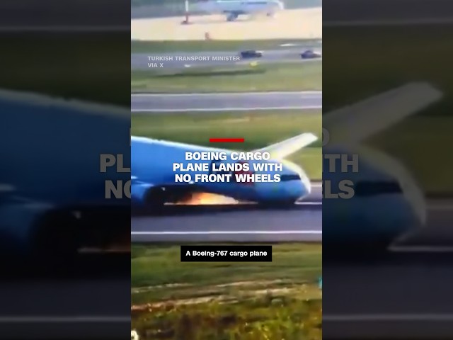 ⁣See how cargo plane landed after landing gear failed to deploy