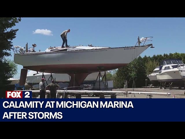 ⁣Havoc at marina on Lake St. Clair after storms