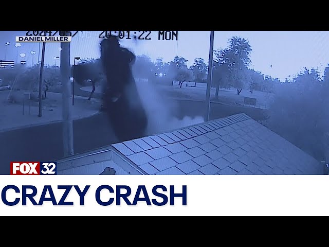 ⁣Across America: Car nearly flips over home in crash
