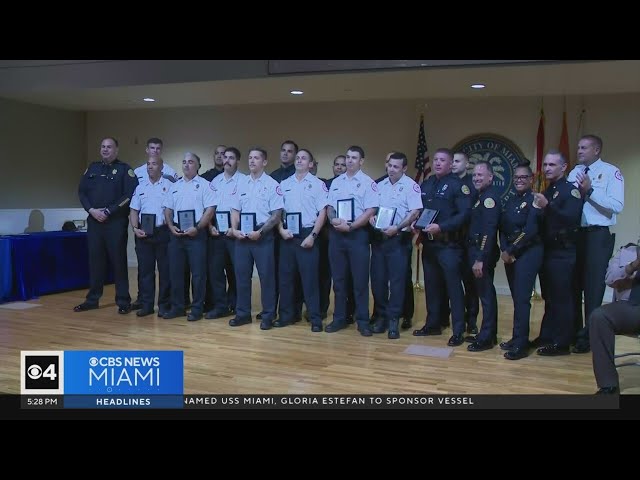 ⁣City of Miami firefighters, police officers honored for saving one of their own