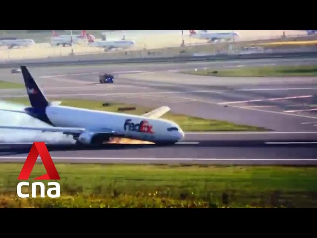 ⁣FedEx Airlines Boeing 767 cargo plane lands on nose at Istanbul Airport