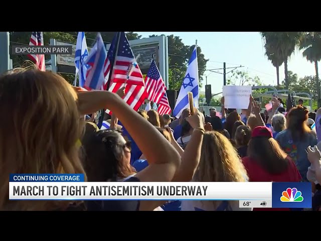 ⁣March against antisemitism outside USC's campus