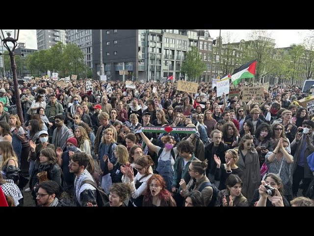 ⁣Los antidisturbios ponen fin a la manifestación propalestina de los universitarios en Ámsterdam