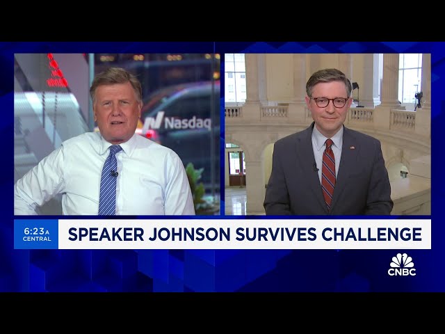 ⁣House Speaker Mike Johnson on ouster vote: We can't afford to play petty politics here