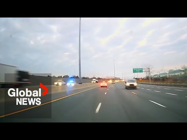 ⁣New dashcam video shows wrong-way police chase on Highway 401 that ended in deadly crash