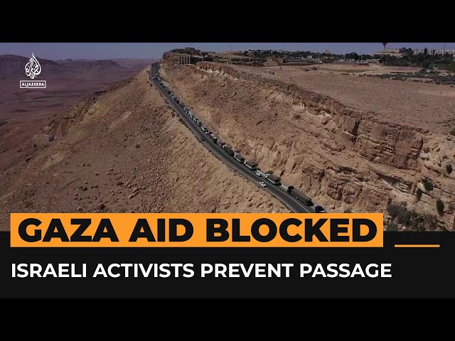 ⁣Israeli activists block Gaza-bound aid trucks on desert highway | AJ #Shorts