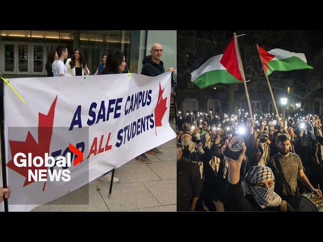 ⁣UofT counter-protesters rally as Pro-Palestinian encampment continues