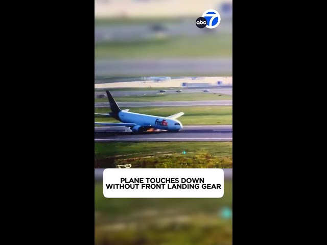 ⁣Boeing cargo plane lands on its nose after front landing gear fails