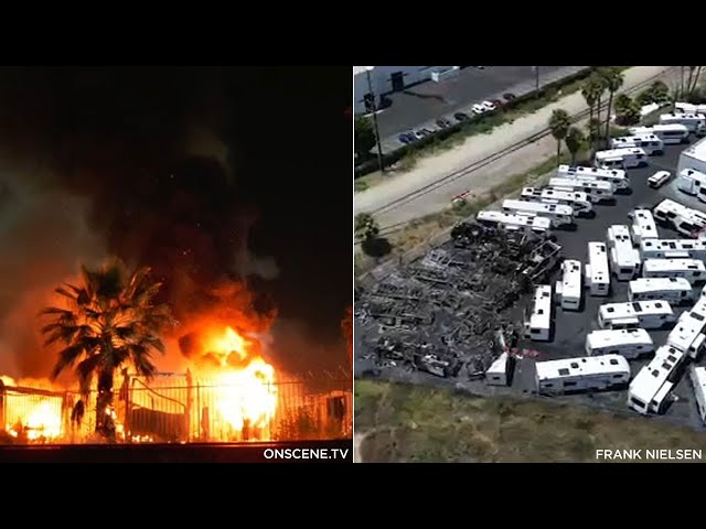 ⁣$1.5M in RVs burned in massive fire at Santa Fe Springs dealership
