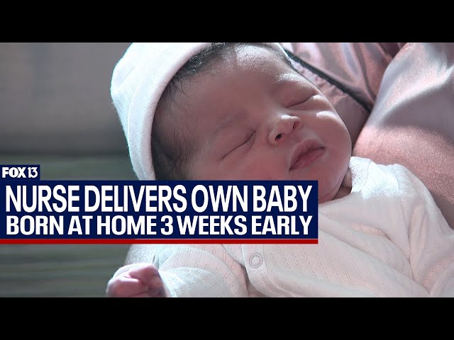 ⁣Nurse delivers her own baby at home