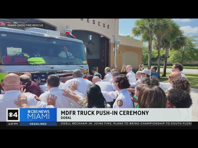 Miami-Dade Firer Rescue hold truck push-in ceremony