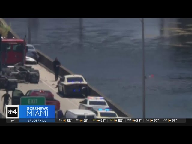 ⁣Police pursuit ends with woman accused of stealing car pulled from Doral lake