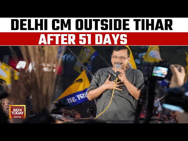 ⁣Mission 2024: Arvind Kejriwal Walks Out Of Tihar Jail | Sea Of AAP Supporters Outside Tihar
