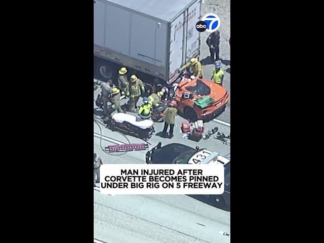 ⁣Corvette pinned under big rig after crash on 5 Freeway in Castaic