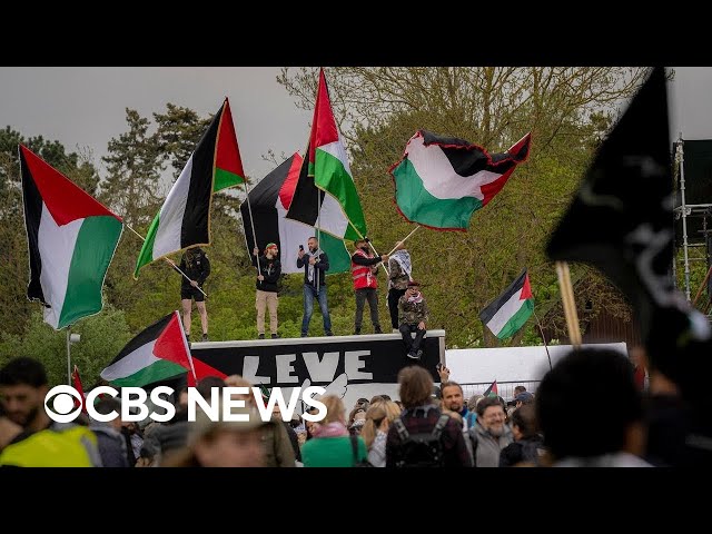 ⁣Thousands protest Israel's participation in Eurovision