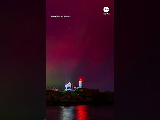 Timelapse footage captures aurora borealis dancing above Maine lighthouse