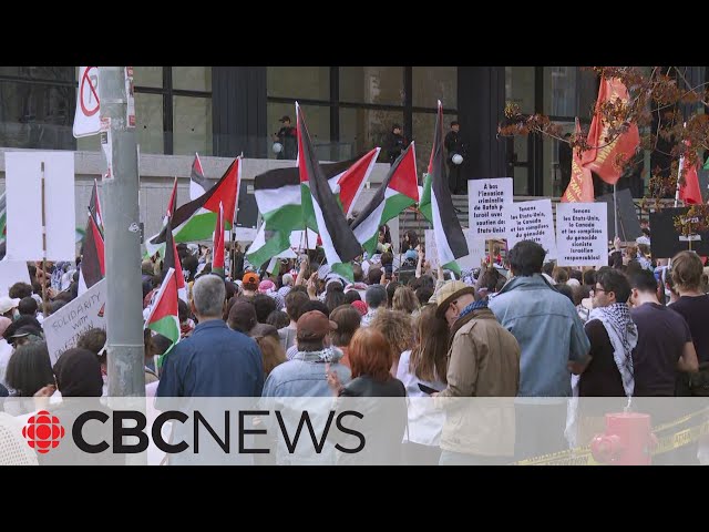 ⁣Pro-Palestinian protesters gather at Israeli Consulate in Montreal to mark Nakba anniversary