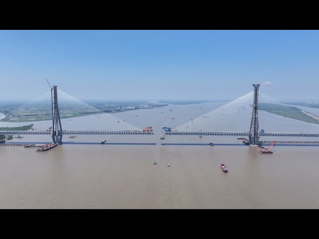 ⁣Construction of Changtai Yangtze River Bridge in progress