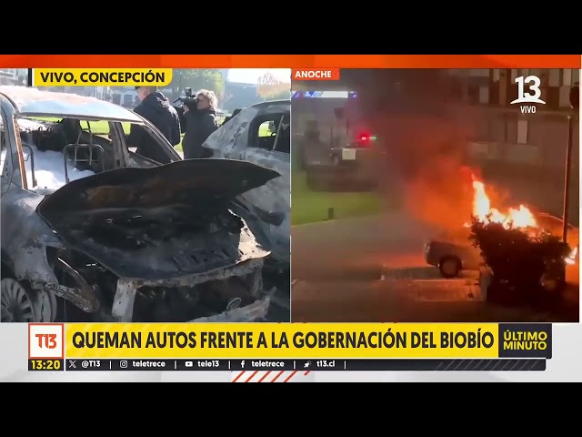 ⁣Queman autos frente a la Gobernación del Biobío