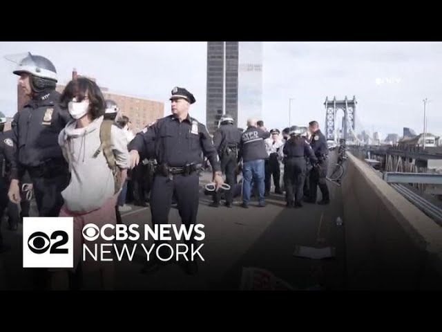 ⁣150 protesters taken into custody during Manhattan Bridge shutdown on Saturday, NYPD says