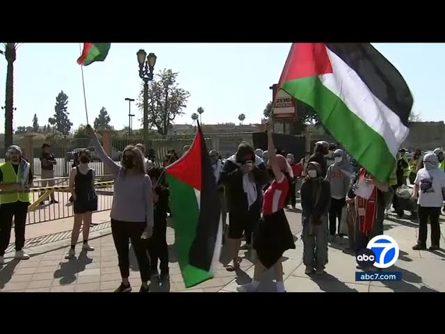 ⁣LAPD forms skirmish lines after pro-Palestinian protests grow unruly