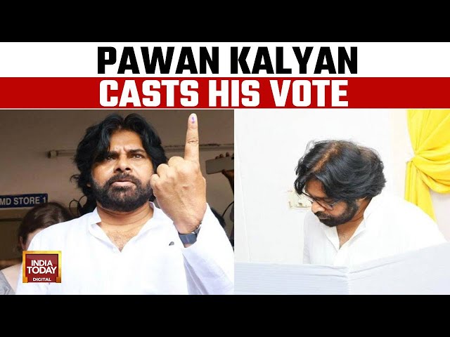 ⁣Pawan Kalyan casts his vote, arrives in polling booth with wife Anna