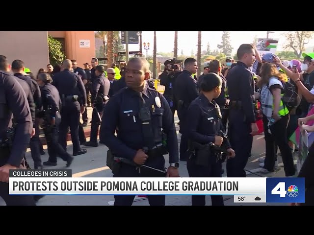 ⁣Protesters clash with police outside Pomona College graduation